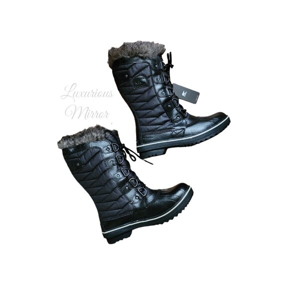 Sorel Tofino II Faux Fur Waterproof Lace Up Lined Boots Sz 8 Black Stone Women - Picture 2 of 9